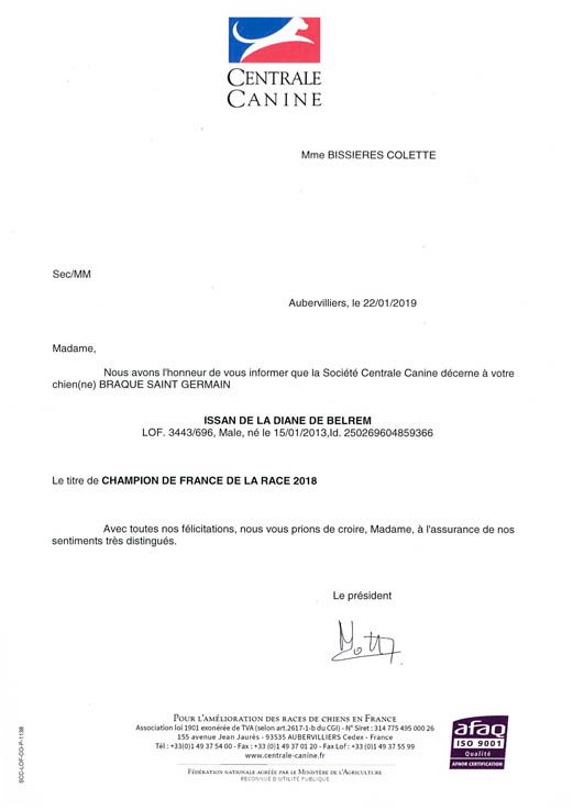 De la diane de belrem - Issan de la Diane de Belrem, lauréat de la race pour la 3ème année