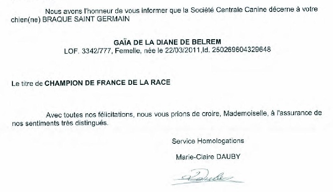 De la diane de belrem - Gaïa championne de la race 2015 !